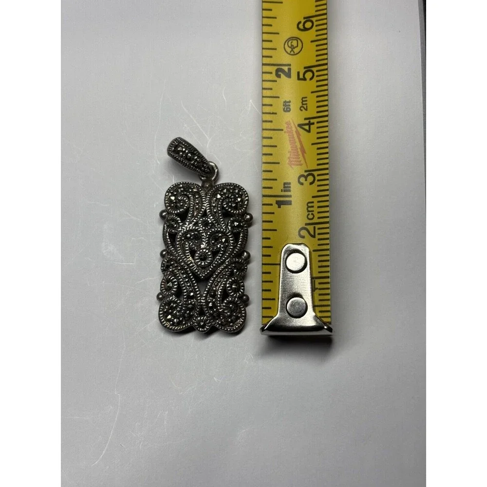 Vintage Sterling Silver 925 Marcasite Heart Pendant Unique No Necklace
